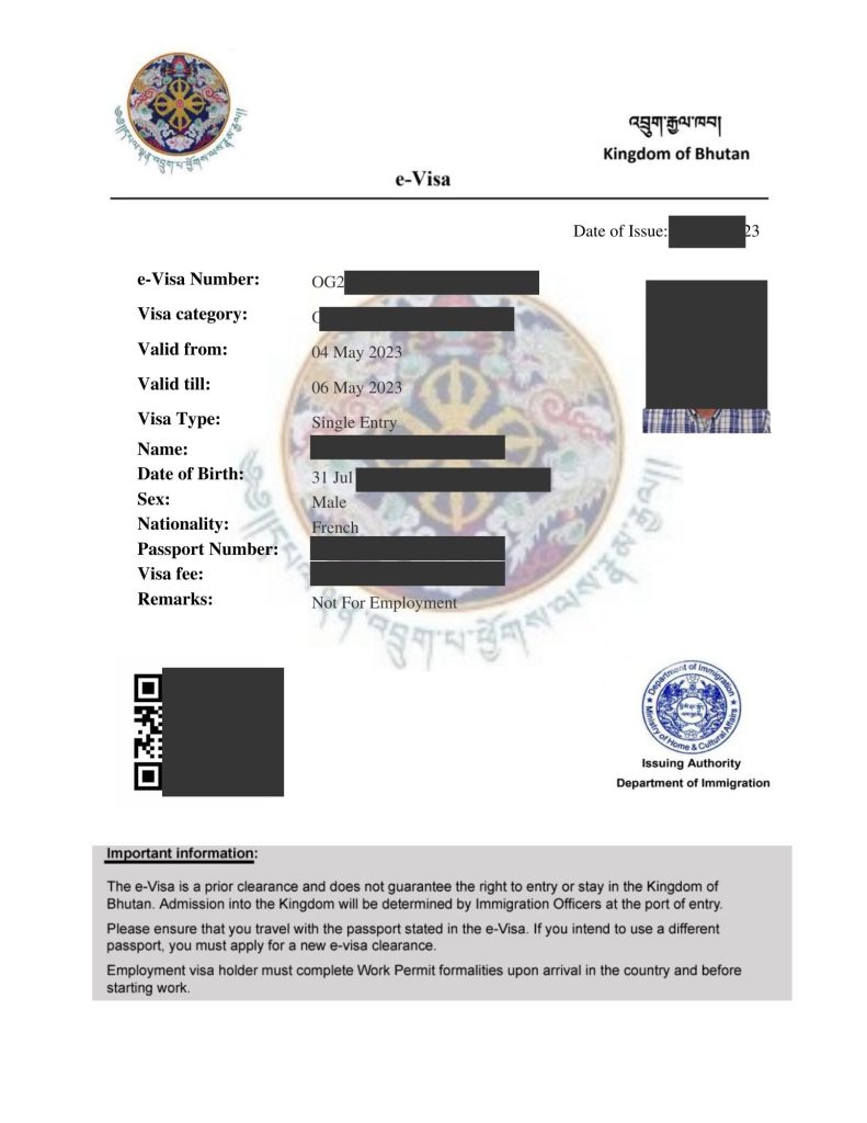 Bhutan Visa clearance sample